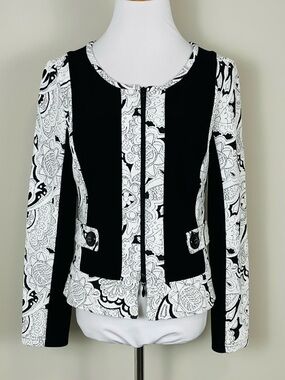 Joseph Ribkoff Black and White Paneled Zip Jacket